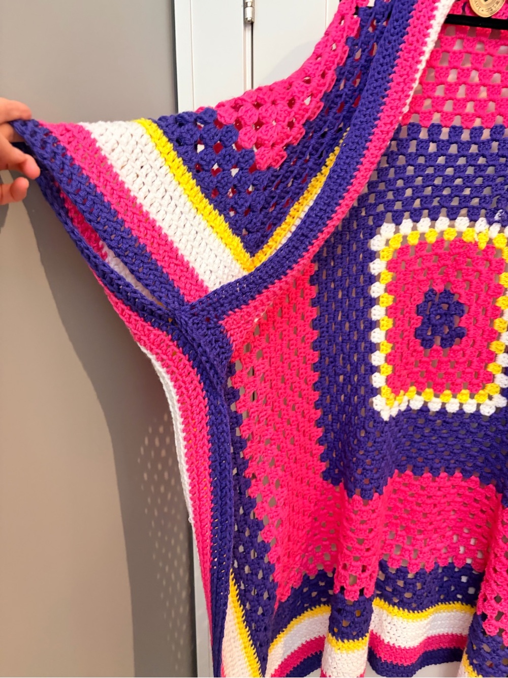 Handmade Crochet Granny Square Open Front Cardigan Kimono Duster One Size - Picture 4 of 7